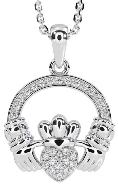 Diamond Silver Claddagh Necklace