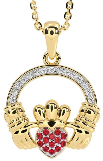 Diamond Ruby Gold Claddagh Necklace