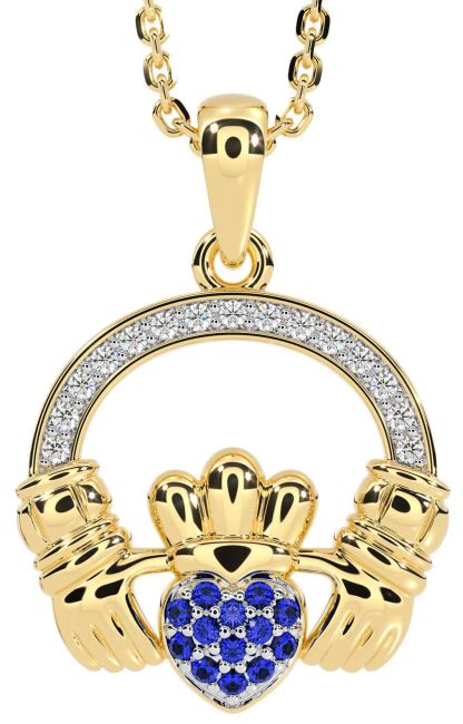 Diamond Sapphire Gold Claddagh Necklace