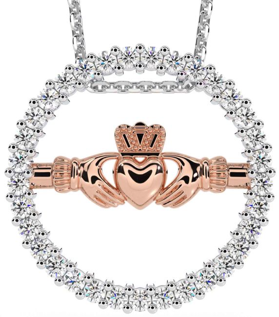 Diamond White Rose Gold Claddagh Necklace