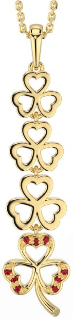 Ruby Gold Silver Shamrock Necklace