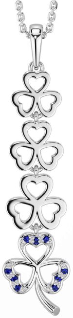Sapphire White Gold Shamrock Necklace