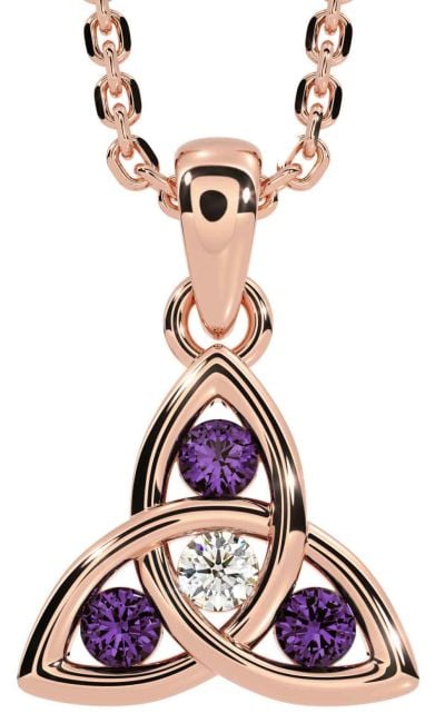Diamond Alexandrite Rose Gold Celtic Trinity Knot Necklace