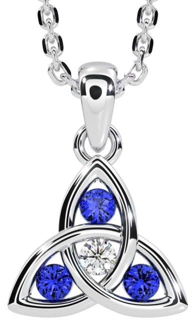 Diamond Sapphire White Gold Celtic Trinity Knot Necklace