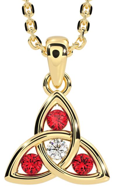 Diamond Ruby Gold Celtic Trinity Knot Necklace