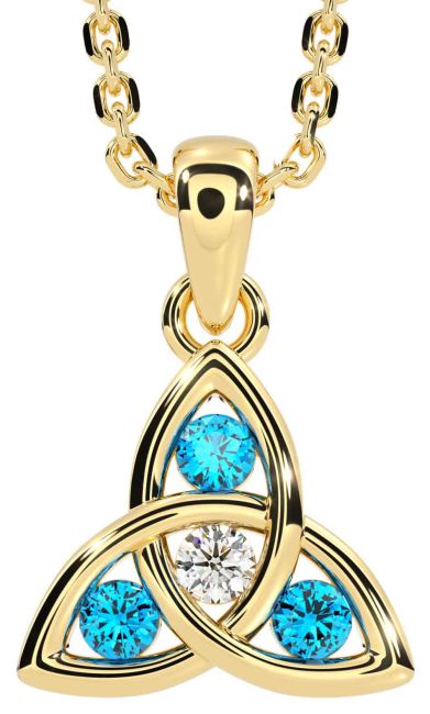 Diamond Topaz Gold Celtic Trinity Knot Necklace