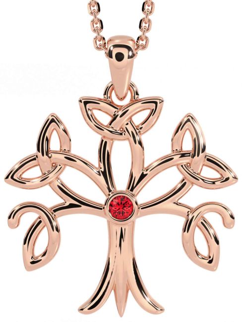 Ruby Rose Gold Celtic Tree of Life Trinity Knot Necklace