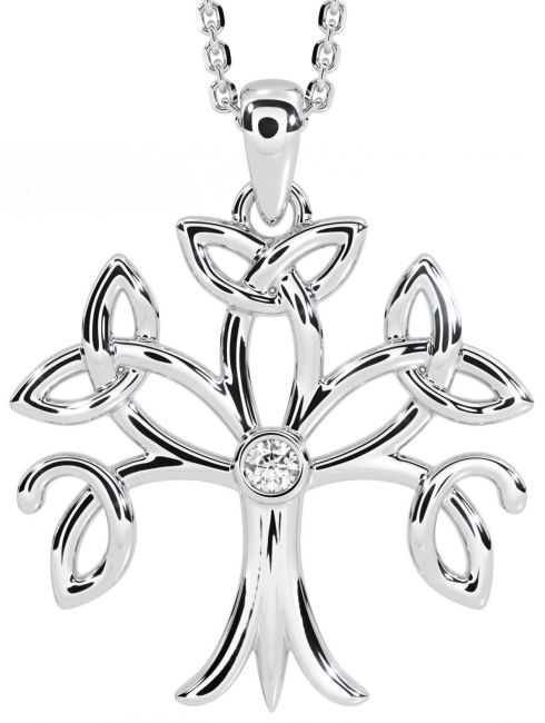 Diamond Silver Celtic Tree of Life Trinity Knot Necklace