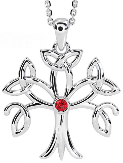 Ruby Silver Celtic Tree of Life Trinity Knot Necklace