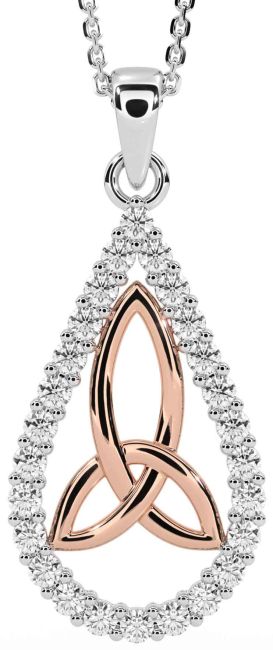 Diamond Rose Gold Silver Celtic Trinity Knot Necklace