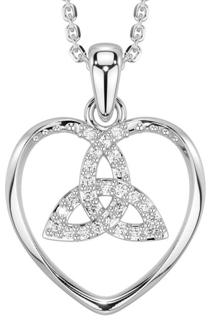 Diamond Silver Celtic Trinity Knot Heart Necklace