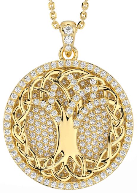 Diamond Gold Silver Celtic Tree of Life Necklace