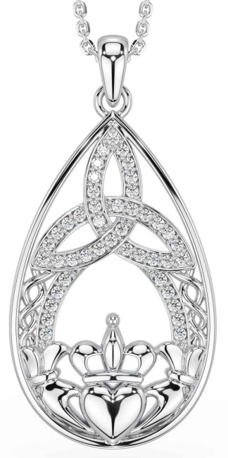 Diamond White Gold Celtic Claddagh Trinity Knot Necklace