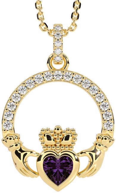 Diamond Alexandrite Gold Silver Claddagh Necklace