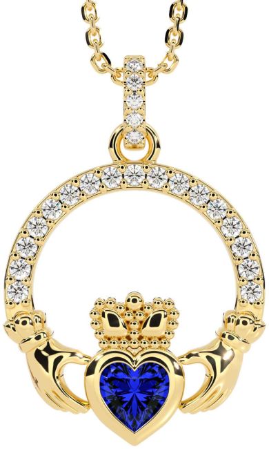 Diamond Sapphire Gold Silver Claddagh Necklace