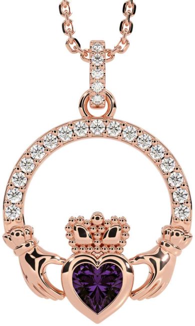 Diamond Alexandrite Rose Gold Claddagh Necklace
