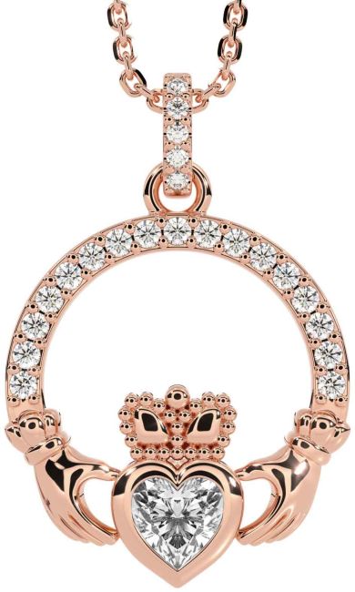 Diamond Rose Gold Claddagh Necklace