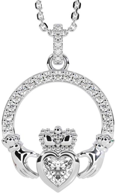 Diamond White Gold Claddagh Necklace