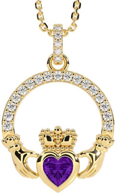 Diamond Amethyst Gold Claddagh Necklace