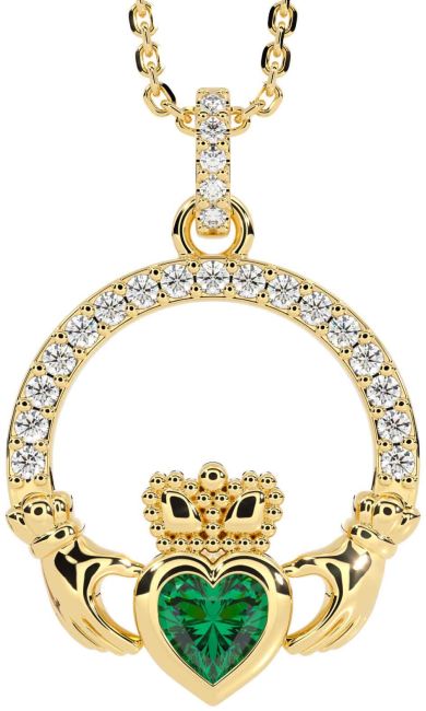 Diamond Emerald Gold Claddagh Necklace
