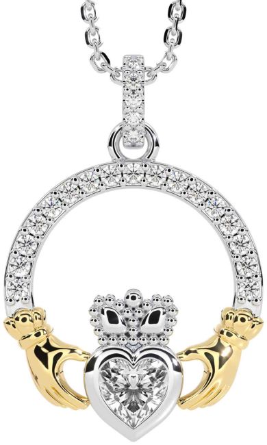 Diamond Gold Silver Claddagh Necklace