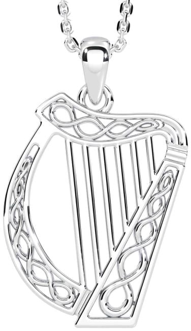 White Gold Celtic Irish harp Necklace