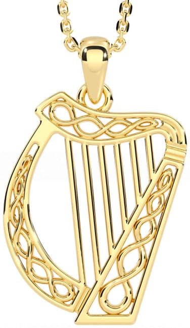 Gold Celtic Irish harp Necklace