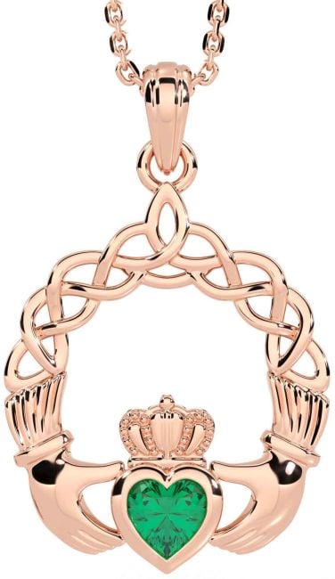 Emerald Rose Gold Silver Claddagh Necklace