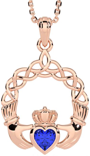 Sapphire Rose Gold Silver Claddagh Necklace