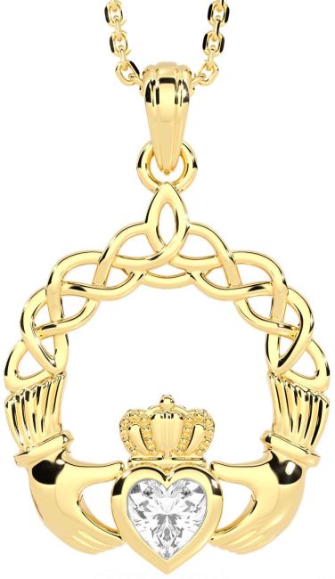 Diamond Gold Silver Claddagh Necklace