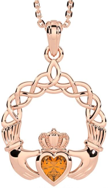 Citrine Rose Gold Claddagh Necklace