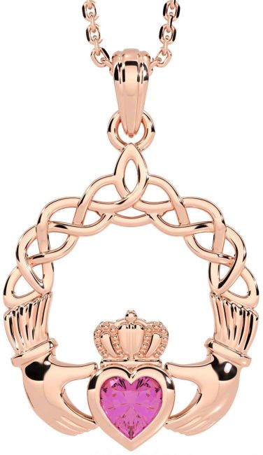 Pink Tourmaline Rose Gold Claddagh Necklace