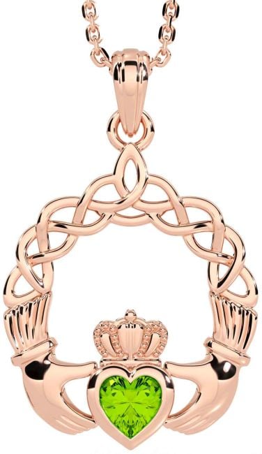 Peridot Rose Gold Claddagh Necklace