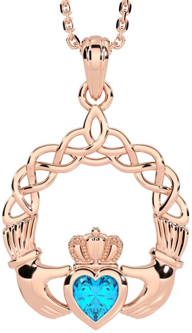 Topaz Rose Gold Claddagh Necklace