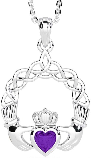 Amethyst Silver Claddagh Necklace