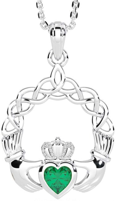 Emerald Silver Claddagh Necklace