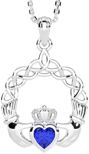 Sapphire White Gold Claddagh Necklace