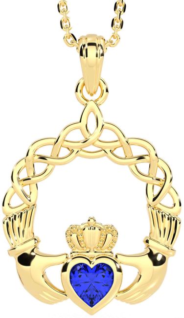 Sapphire Gold Claddagh Necklace