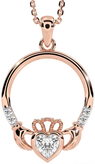 Diamond Rose Gold Claddagh Necklace