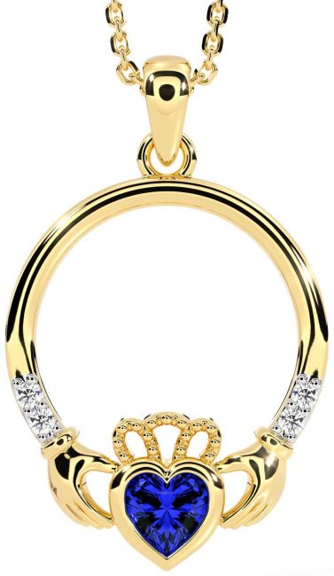 Diamond Sapphire Gold Claddagh Necklace