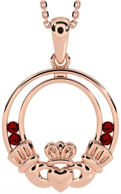 Garnet Rose Gold Silver Claddagh Necklace