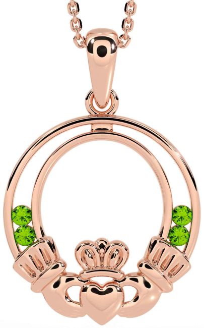 Peridot Rose Gold Silver Claddagh Necklace