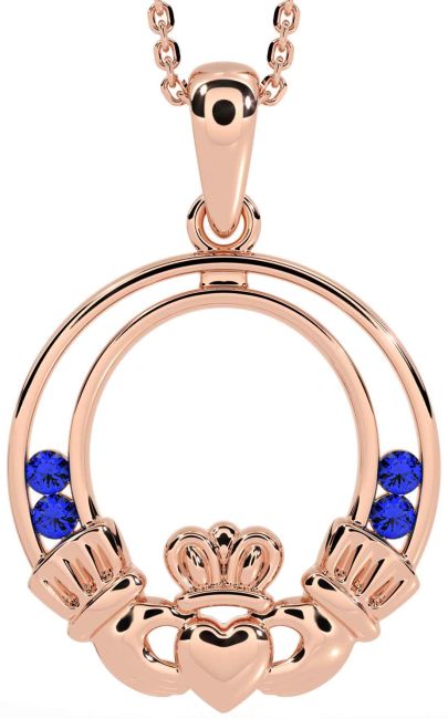 Sapphire Rose Gold Silver Claddagh Necklace