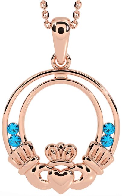 Topaz Rose Gold Silver Claddagh Necklace