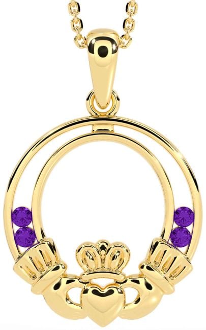 Amethyst Gold Silver Claddagh Necklace