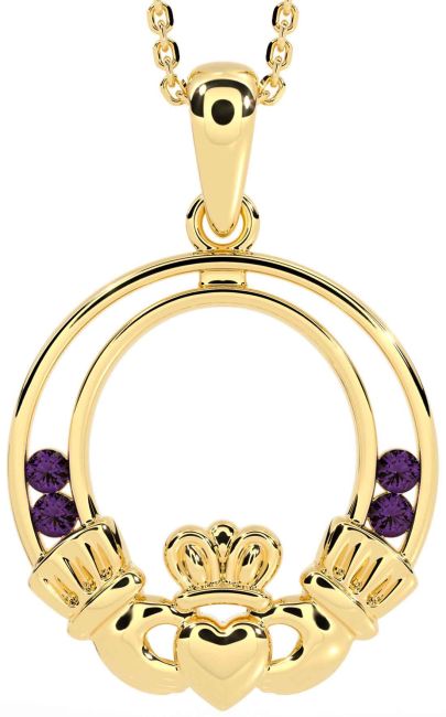 Alexandrite Gold Silver Claddagh Necklace