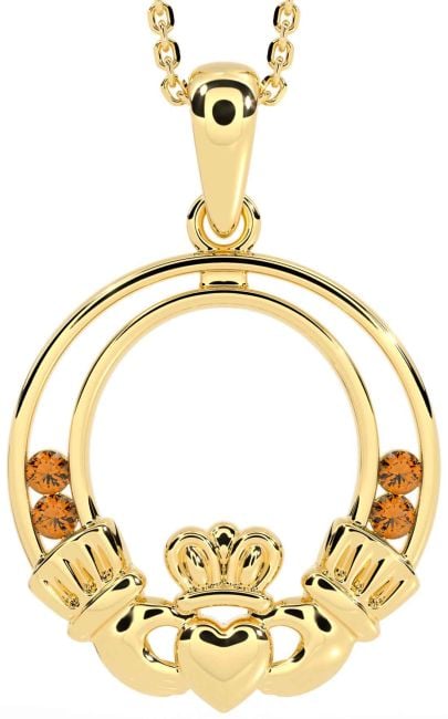 Citrine Gold Silver Claddagh Necklace