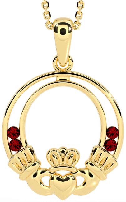 Garnet Gold Silver Claddagh Necklace