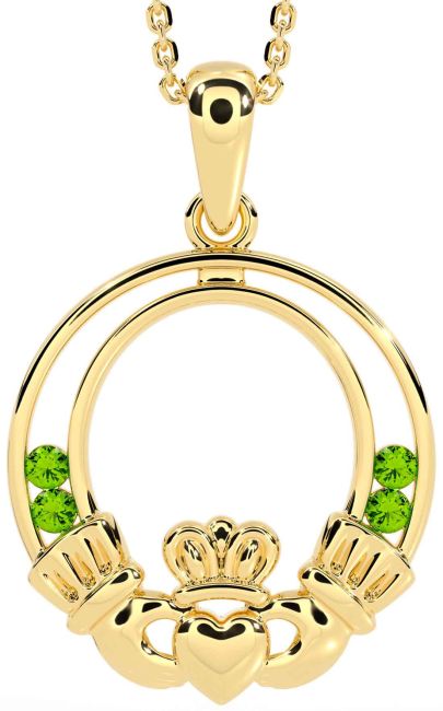 Peridot Gold Silver Claddagh Necklace