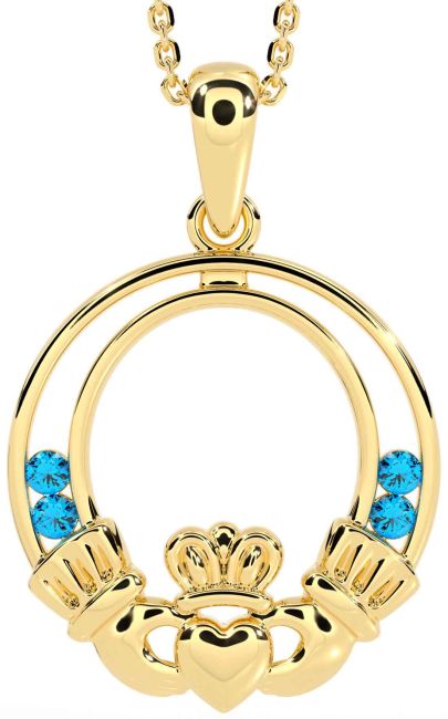 Topaz Gold Silver Claddagh Necklace